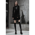 PUNK RAVE OPQ-427 Knee Length Black A shape collect waist Long Sleeve scrub black nebula buckle Velvet Embroidery Dress